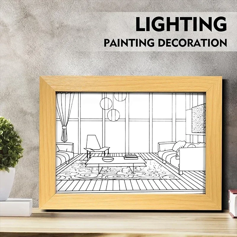 Decorative Led Light Painting USB Plug Dimming Wall Artwork Table Lamp Gift Indoor Sunlight Window Wooden Photo Night Luminous