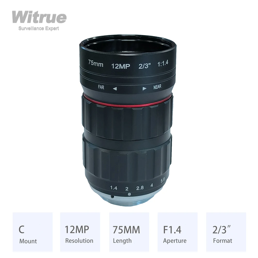 Witrue HD 4K obiektyw 12MP C mocowanie 75MM przysłona F1.4 Format 2/3 \