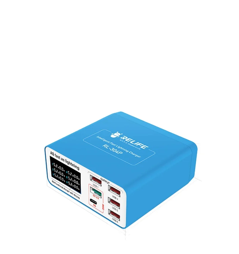 RELIFE RL-304P PD3.0+QC3.0 Smart 6 Port USB Digital Display Charger   Charger for Android Phone Tablets Fast Charger