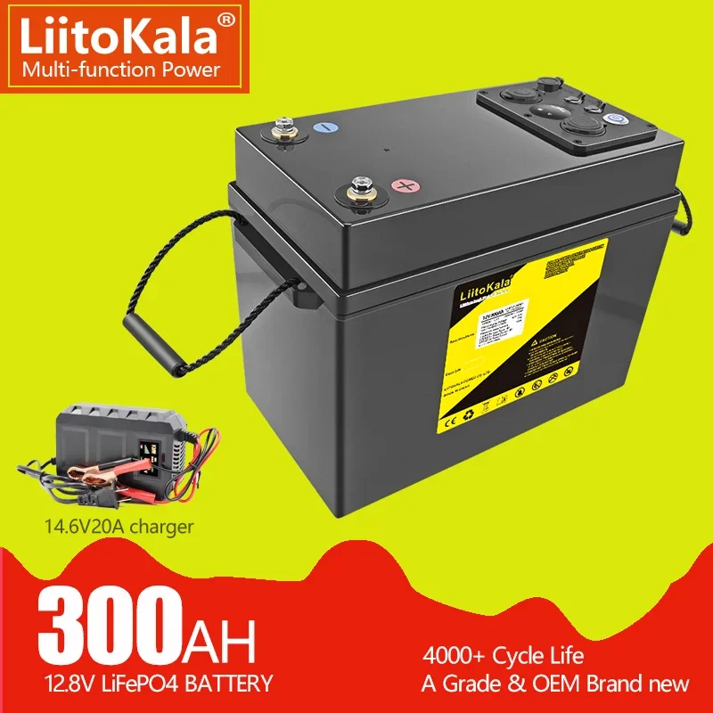 

LiitoKala 12V 300Ah LiFePO4 Battery 12.8V Power For RV Campers Golf Cart Off-Road Off-grid Solar Wind，QC3.0 Type-C USB output