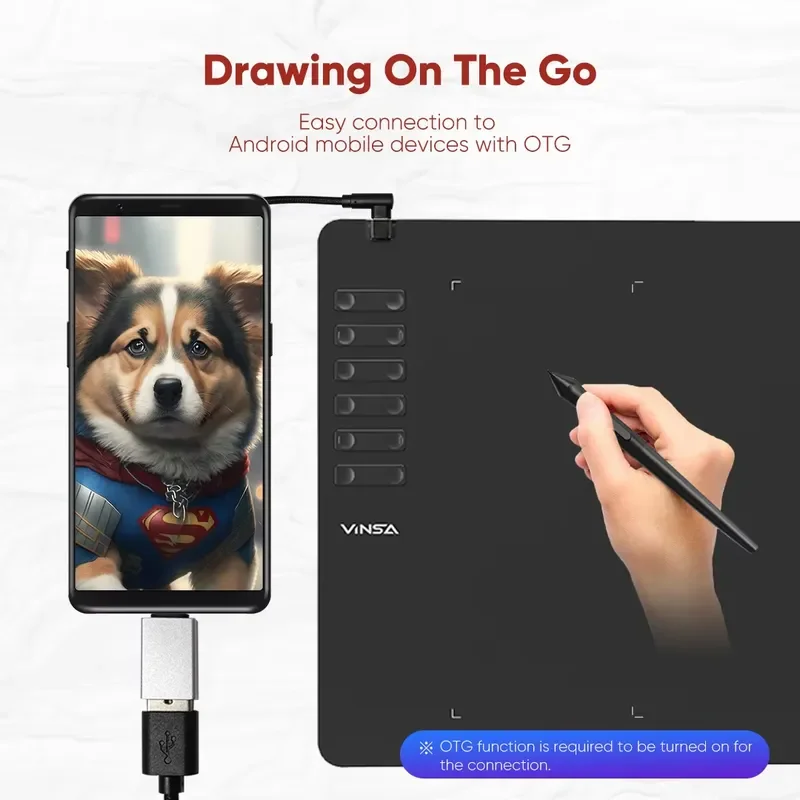 BOLRZO VINSA T1161 graphic design tablet 14-inch USB-C professional drawing tablet with 8192 pressure levels and 5080LPI