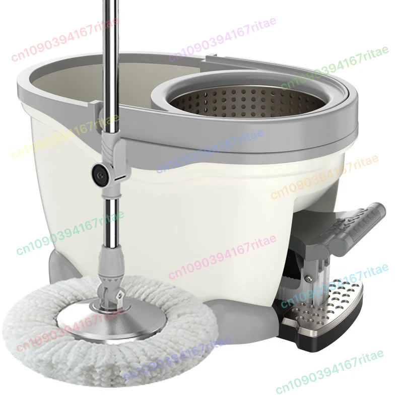 

Spin Mop Bucket Portable Magic Double Drive Stainless Steel Hand Pressure Rotating with Head Household Floor