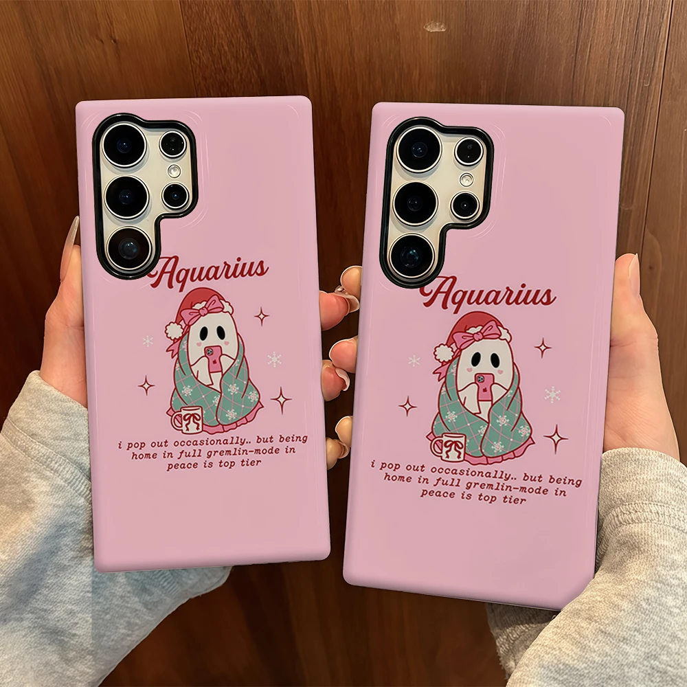Pink Ghost Phone Mug For Samsung Galaxy Phone Case S23 S20 S25 FE S24 Plus S26 Ultra 2-IN-1 Shockproof Bumper Hard PC