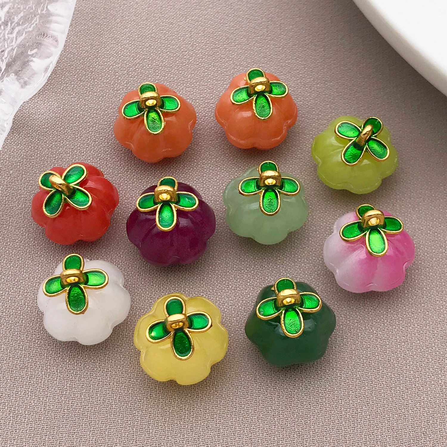10pcs 14x13mm Large Glass Clover Pumpkin Charms Pendant, Suitable for DIY Bracelets Necklaces Earrings Jewelry Making Accessorie