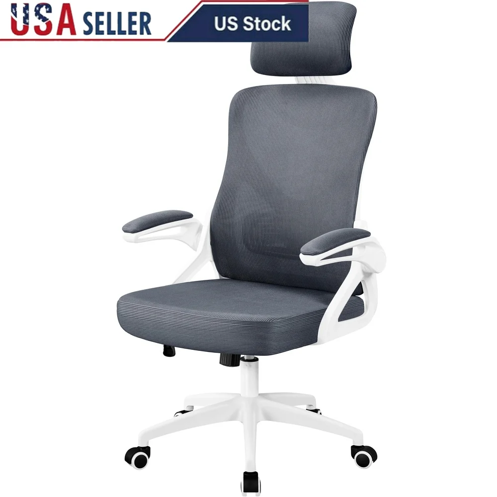 

High Back Ergonomic Mesh Office Chair with Adjustable Headrest Cushioned Seat Lumbar Support Flip-up Armrests 360° Mobility