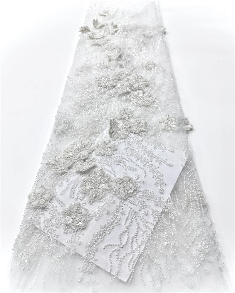 African Nigerian Beaded Embroidery Lace Fabric High-End French Sequins for Wedding Party Dress Sewing Beautiful Fashion