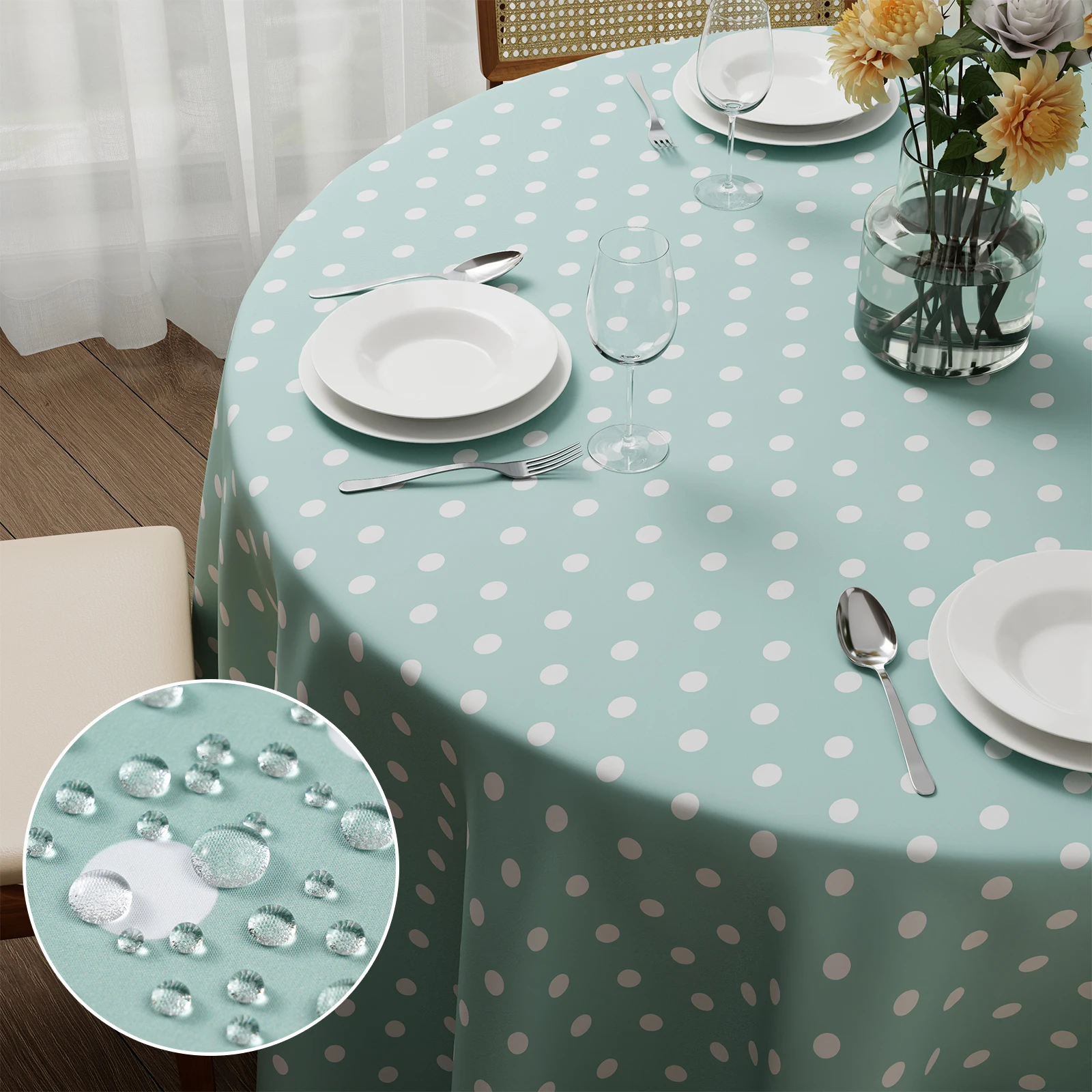 Runde Tischdecke, waschbare Polyester-Tischdecke, wasserabweisend, langlebig, kratzfest, für Wohnzimmer, Esszimmer, Balkon
