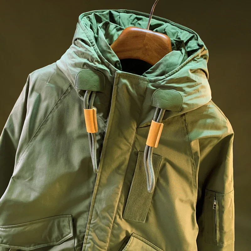 

Outdoor mountaineering cold resistant hooded workwear down jacket men's 2025 winter cold resistant warm mid length down jacket