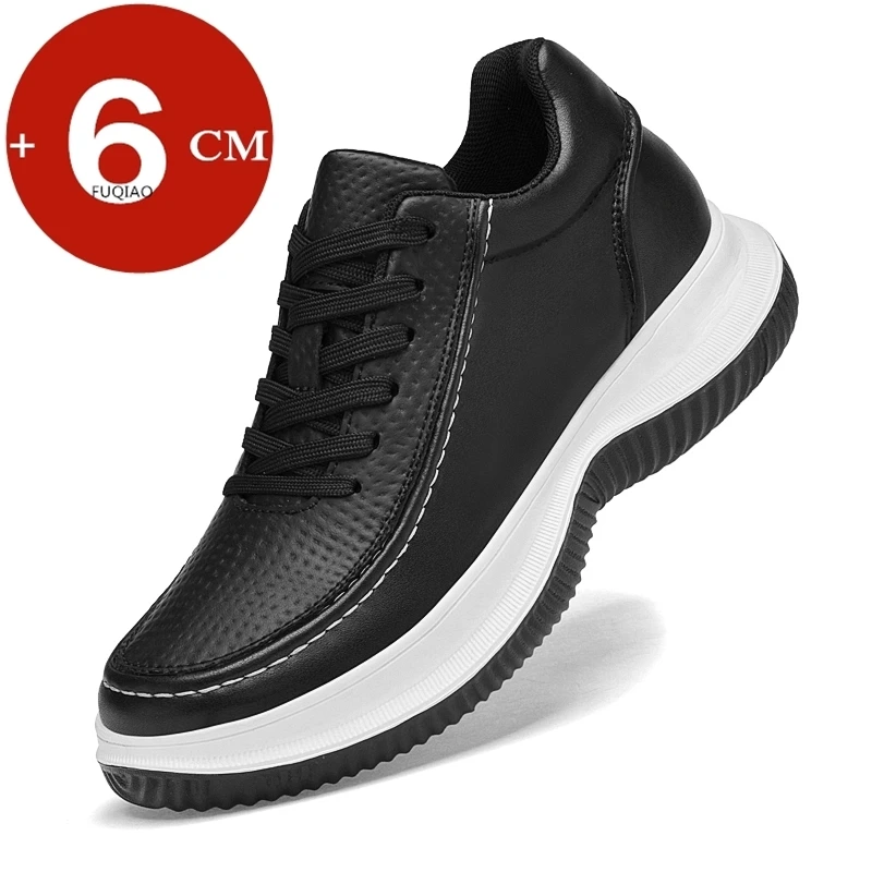 

Black Leather Sneakers with Thick Soles Men Shoes Outdoor Men Formal Shoes Invisible Inner Height Increasing Men's Shoes 6CM