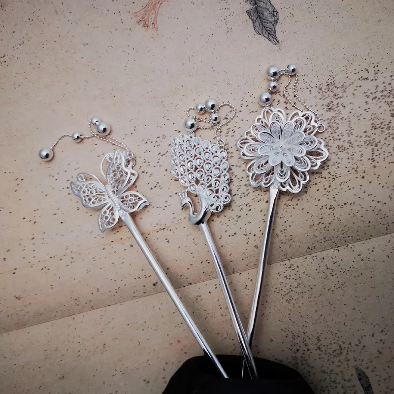 

Серебро 99, однотонная заколка для волос с одним словом, женская булочка Hanfu, аксессуар для волос