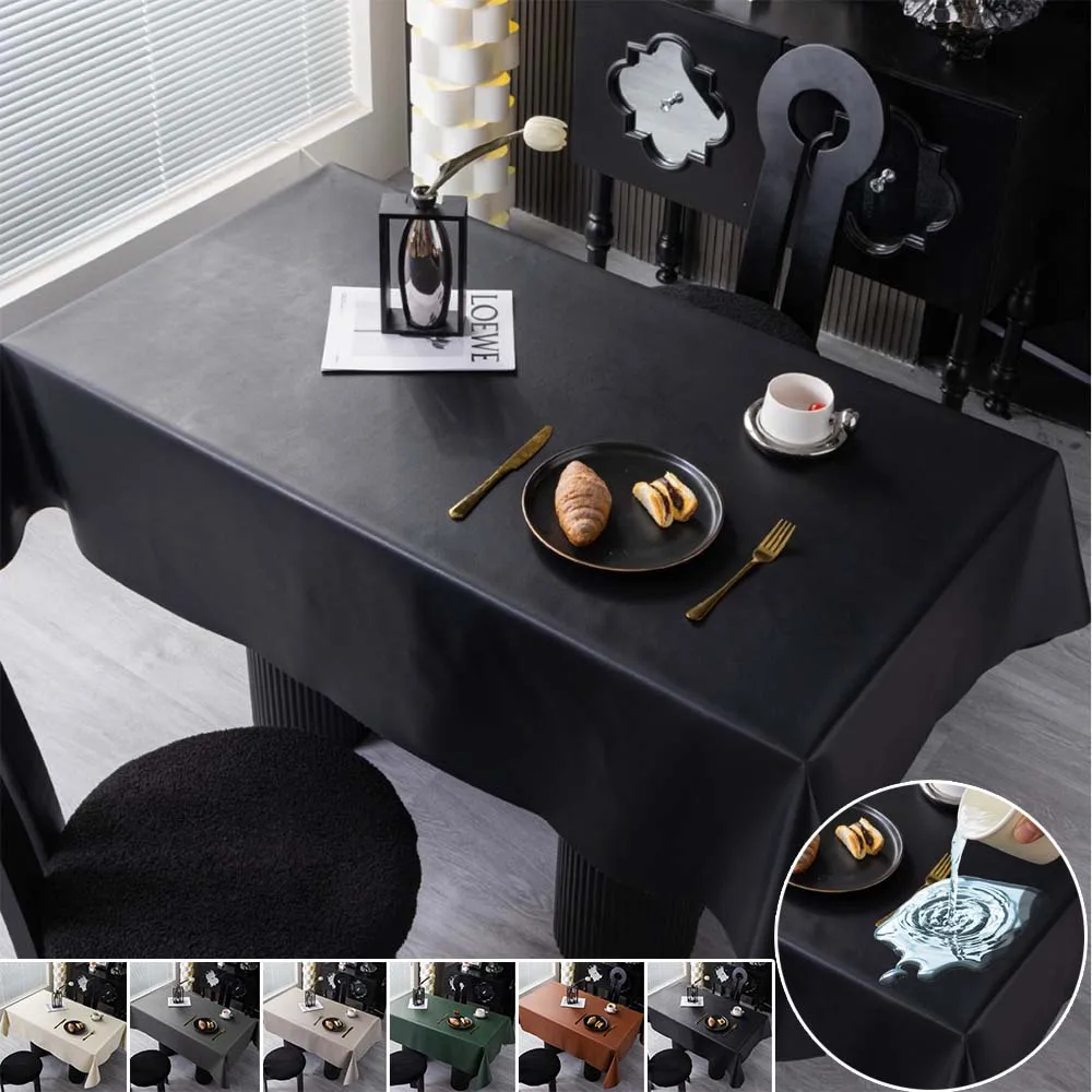 

PVC Waterproof Rectangle Tablecloth Solid Color Oil-Proof Table Cover Cloth for Home Dining Room Kitchen Table Decoration 테이블보