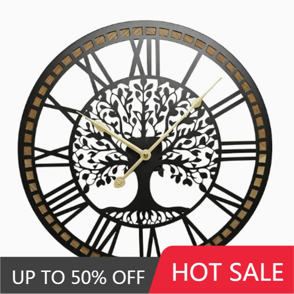 16 Inch Life Tree Iron Roman Digital Wall Clock Restaurant Quartz Clock Home Decoration Living Room Silent Metal 40cm Wall Watch