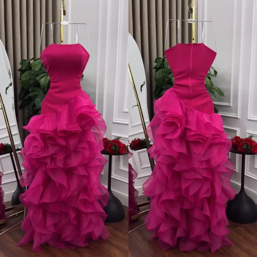 

Customized Organza Ruffle Strapless A-line Long Dresses Evening Party Gown Bespoke Occasion Prom Elegant Formal Charming
