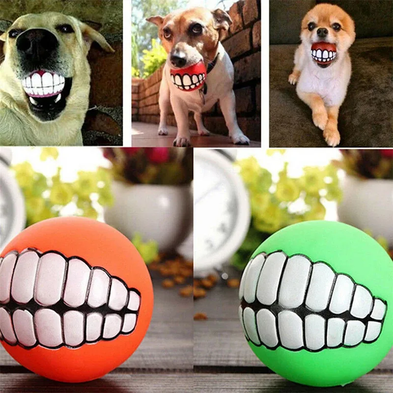 

Squeaky Dog Toys for Aggressive Chewers Interactive Puppy Ball with Funny Teeth Design Durable Silicone Chew Toy for Small