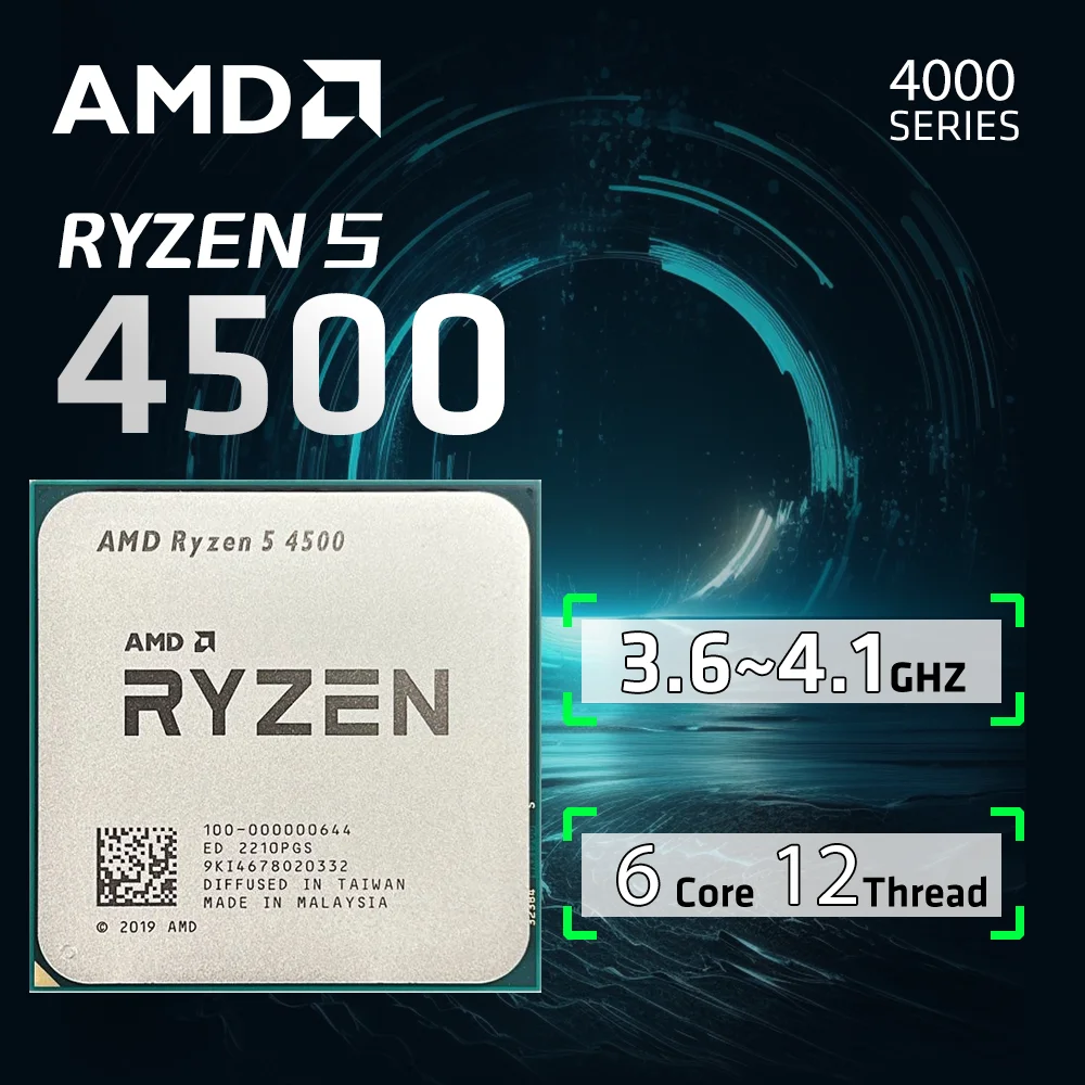 

Процессор AMD Ryzen 5 4500 R5 4500, 100% фирменный игровой процессор, 6 ядер, 12 потоков, 3,6 ГГц, 7 нм, L3 = 8 м, игровая кеш-память, разъем AM4, без вентилятора