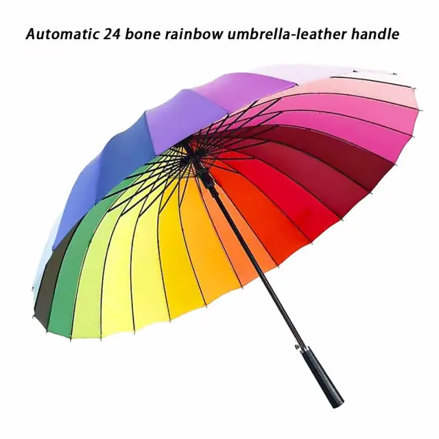 

24K New Long-handle Rainbow Umbrella 2-3 People Car Luxury Men Women Large Windproof Straight Sunny Rainy Umbrella