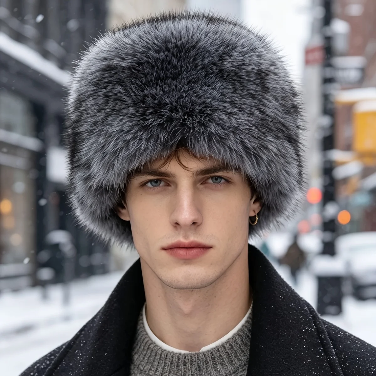 1pc 1pcs Winter Warm Mongolian Hat - Plush Textile Suitable for Daily Outings, Spotted & Striped, Hand Washable/Dry Cleanable, f