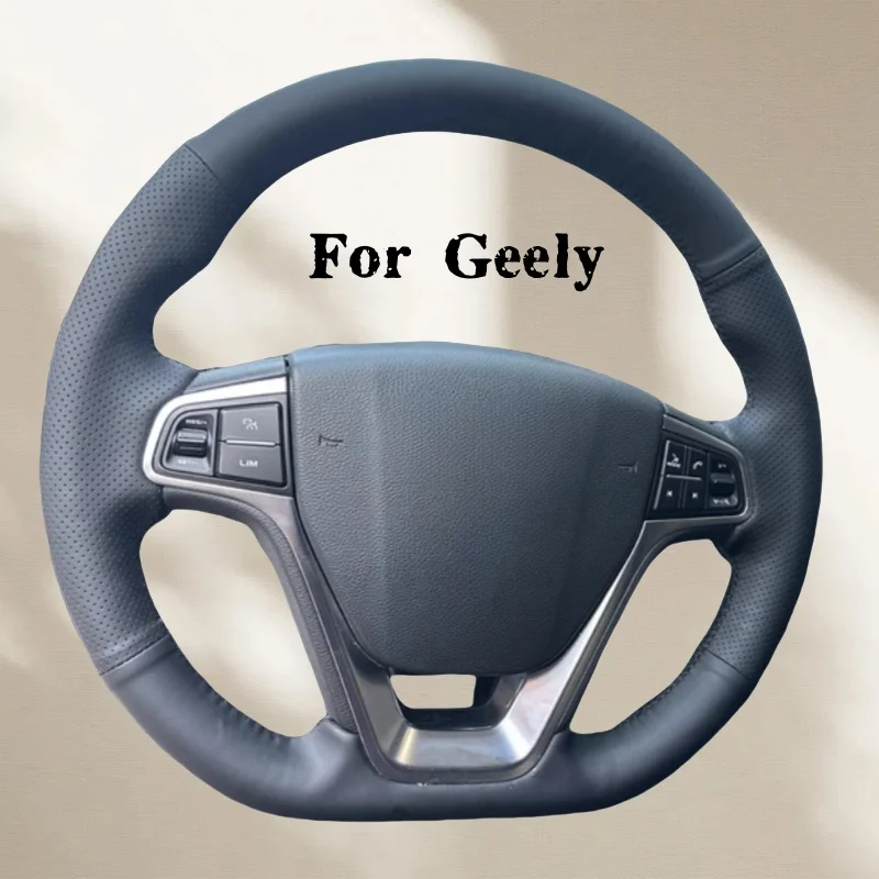 

Custom Hand-stitched Black Anti-slip Comfy Breathable Microfiber Leather Steering Wheel Cover For Geely Vision X6 Emgrand 2018