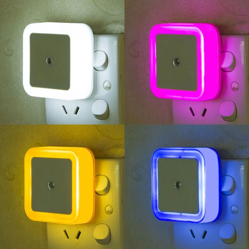 Miniluz LED de noche para dormitorio, lámpara cuadrada con Sensor de anochecer a amanecer, enchufable, UE/EE. UU., pasillo, escaleras, 110V, 220V