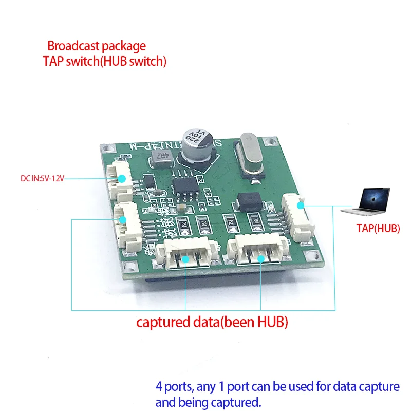 Interruptor de rede Fast Ethernet, Mini, 4 Portas, Placa Módulo PCB HUB, Integração do Sistema, 10 100Mbps