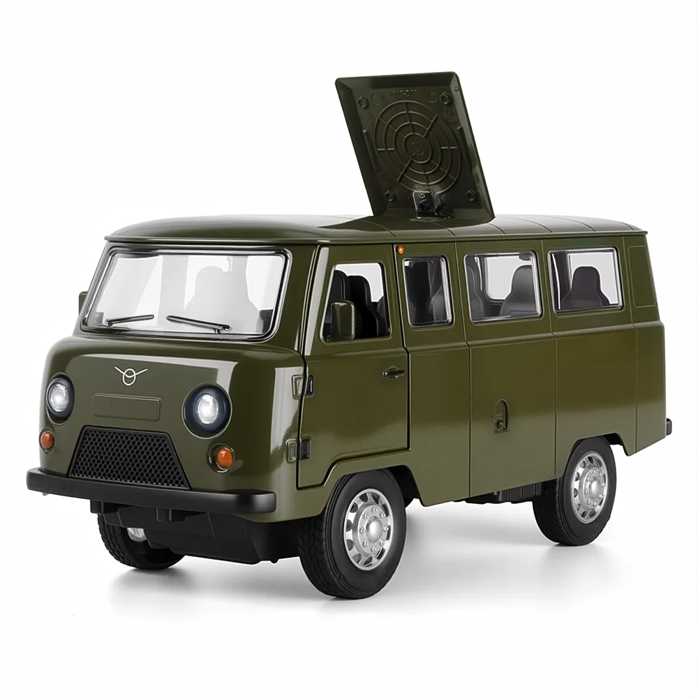 1:18 러시아 UAZ 트래블러 밴 합금 모형 자동차 장난감 다이캐스트 금속 주조 풀백 사운드 및 라이트 자동차 장난감 어린이용 차량