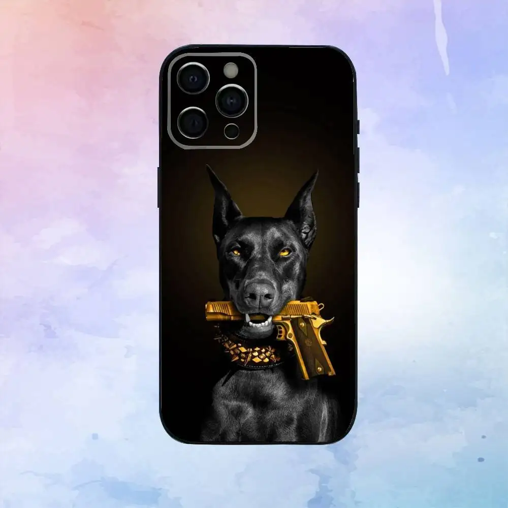 Doberman hond telefoonhoesje voor iPhone17,16,15,14,13,12,11 Plus, Pro Max zachte zwarte hoes