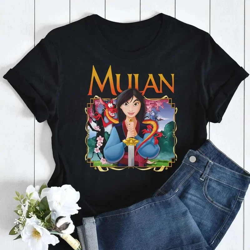 Disney Mulan Print Women T-shirt Harajuku Aesthetics Casual Short Sleeve T Shirt Female New Summer Fashion Mushu Print Clothes