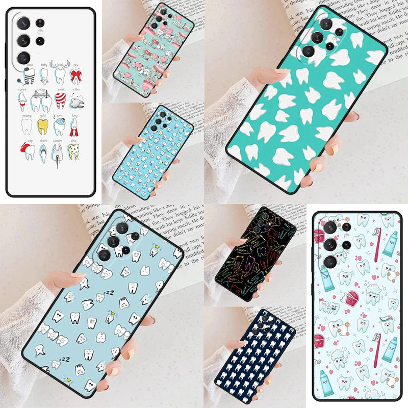 Dentist Tooth Pattern Cell Phone Case for Samsung Galaxy S26 Ultra S25 S24 S23 S22 S21 S20 Note10 Cover