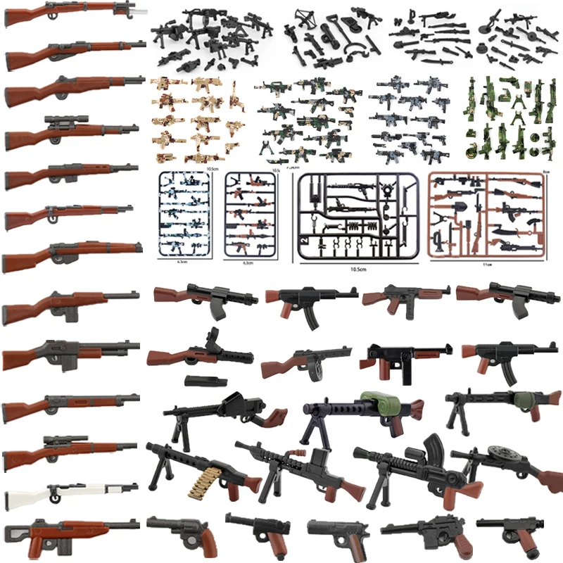 WWII Military Building Blocks Accessory Soldier Weapon 98k AKM Camouflage Weapon Board Machine Gun Gift Boy Toy Mini Bricks DIY