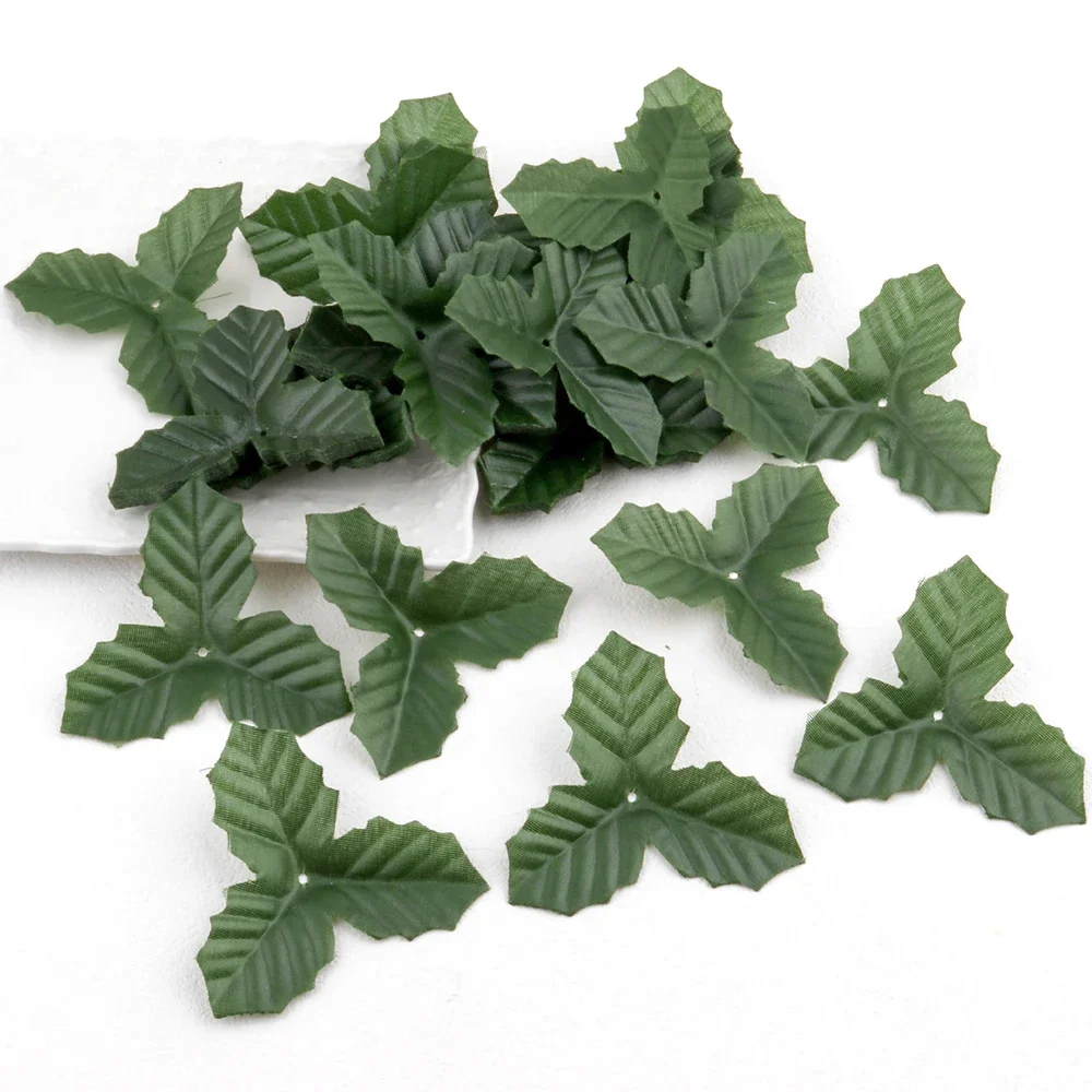 100pcs Artificial Holly Leaf Flowers Leaves Plants Green Leaf Diy Christmas Bouquets Wreath Home Wedding Party Craft Art Decor