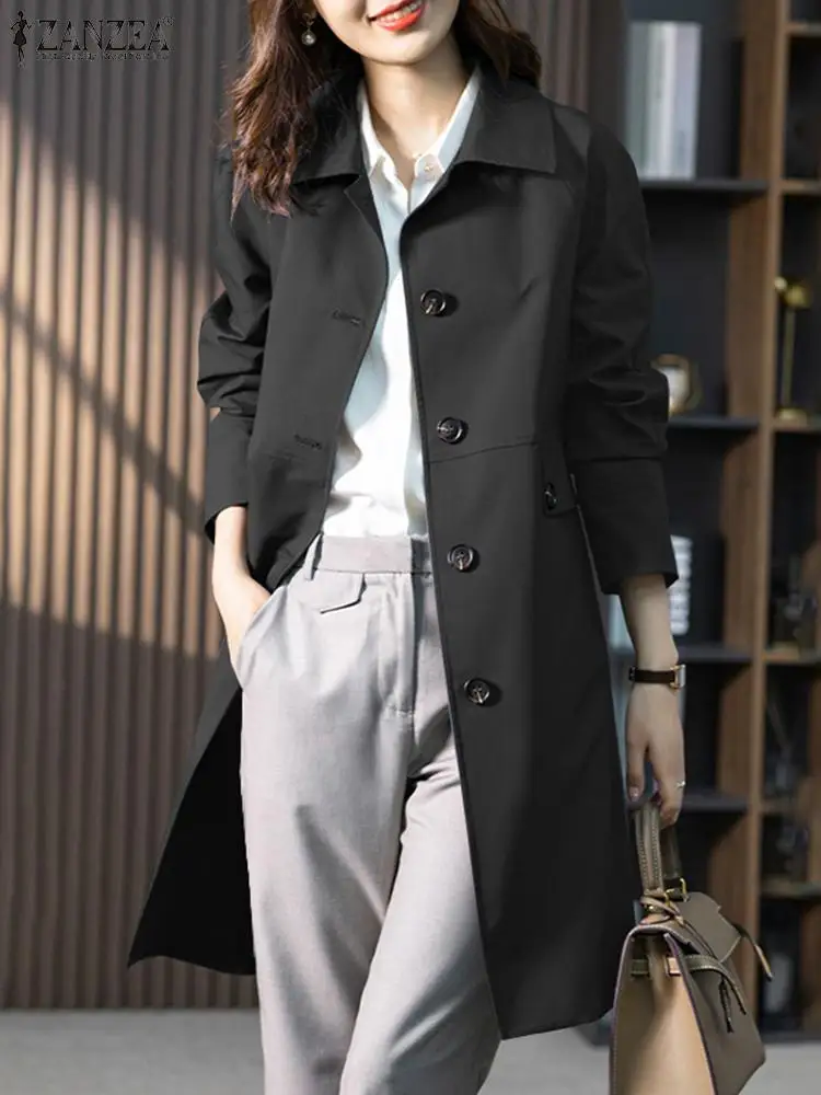 2024 ZANZEA Autumn Thin Trench Coats Women Elegant Long Sleeve Solid Jackets Casual Lapel Neck Loose Long Windbreaker Outwear