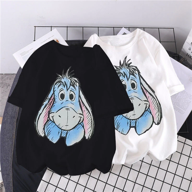 New Kawaii Pooh and Rabbit Printed Women T-shirts Harajuku Streetwear Casual Short Sleeve T-shirt Loose O Neck y2k Cloths Tops