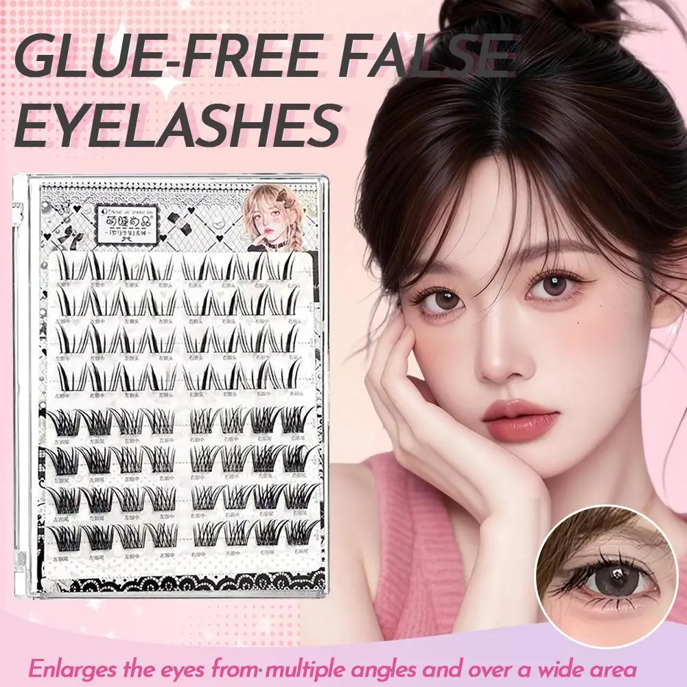 8 file Mix Ciglia finte senza colla 3D Comic Fox Style Soffici spessi, arricciatura naturale Strumento per trucco per estensione ciglia autoadesiva