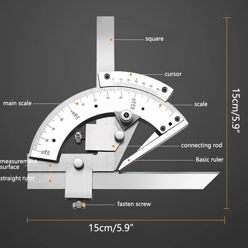 1Pc High Precision Universal Angle Ruler 320 Degrees Industrial Protractor Gauge Angle Ruler Measuring Instrument Tool