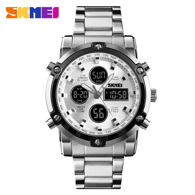 SKMEI 138 Armband Horloge Klok Digitale Quartz Horloge Mannen Drie Tijd Waterdicht Quartz Pols Heren Horloge Relogio Masculino