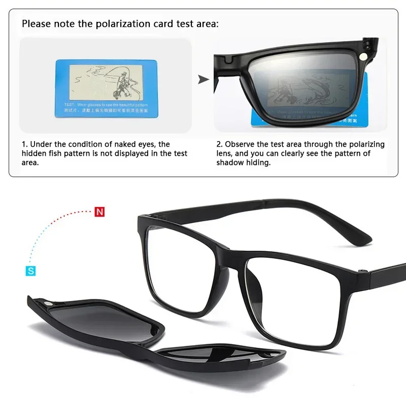 Blue-Coated Film Magnetic Sunglasses Men Polarized Women Clip On Glasses Square Optic Myopia Spectacle Frames 6 In 1 Eyeglass