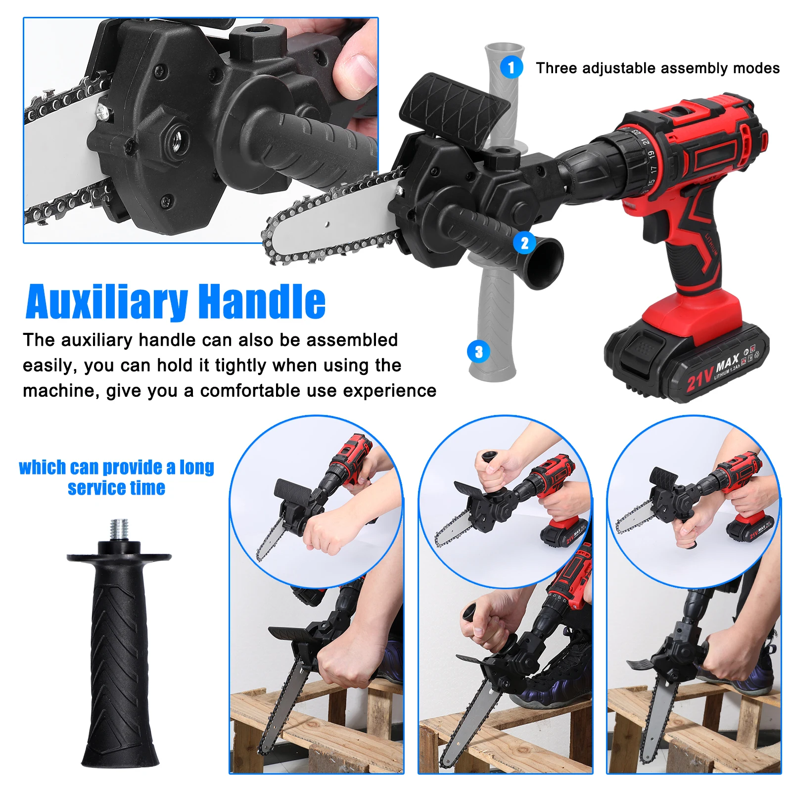 4 Inch Electric Drill Modified To Electric Chainsaw Tool Practical Modification Attachment Accessory Woodworking Cutting Tool