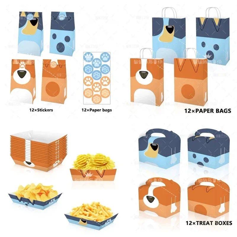 Bluey Family Thema Party Tote Bag Candy Box Geschenkdoos Sticker Opvouwbare papieren zak Snackbakje Popcorn Chip Box Papieren doos Servies