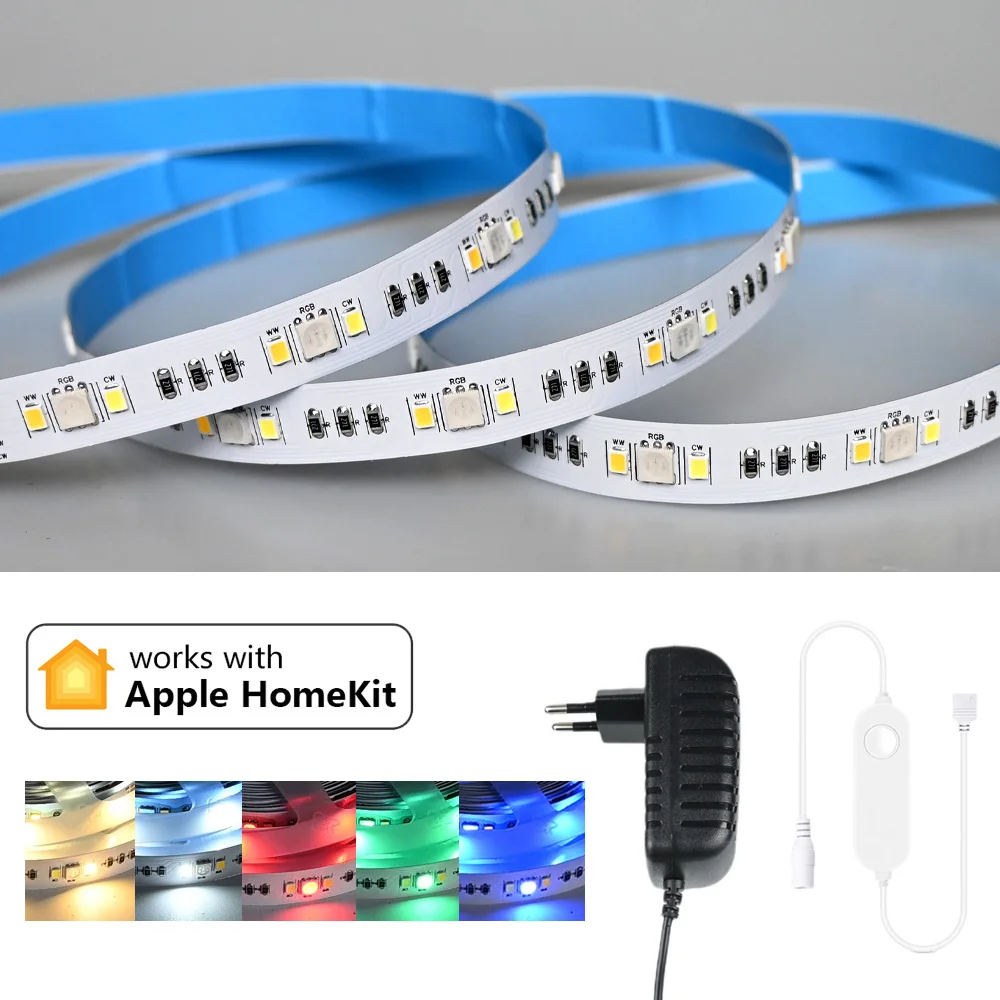 Homekit WiFi RGB+CCT Led Strip 12V RGBCW Flexible Dimmable Color Change TV Backlight Lamp Room Night Light Siri Voice Control