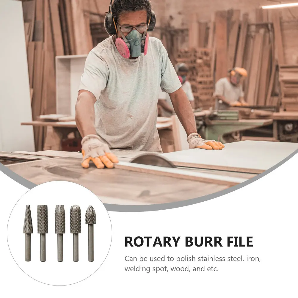 

1Set Professional Rotary File Set 5 Pieces High Quality Steel Grinding Heads for Electric Rotary Tools Polishing Carving