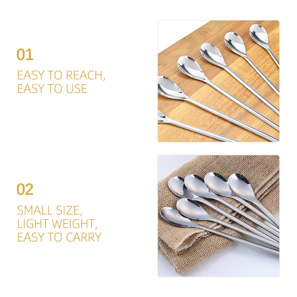 

2Pcs Stainless Ice Spoon Long Coffee Spoon H Mixing Coffee Espresso Teaspoons Small Stirring Kitchen Bar Tool