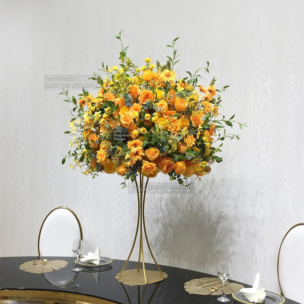 On-Demand Sales Simulation Yellow Orange Artificial Desktop Bouquet Wedding  Hydrangea Flower Balls  for Wedding Decor