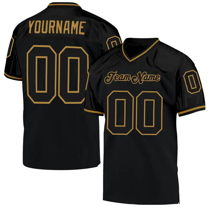 

Custom Black Black-Old Gold Mesh Throwback Personalized Football Jersey