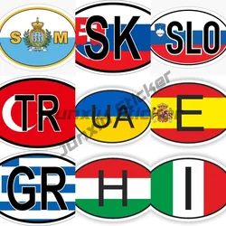 Oval National Code Flag Sticker San Marino Slovakia Slovenia TR UA Spain Greece Hungary Italy Gibraltar Vinyl Decal