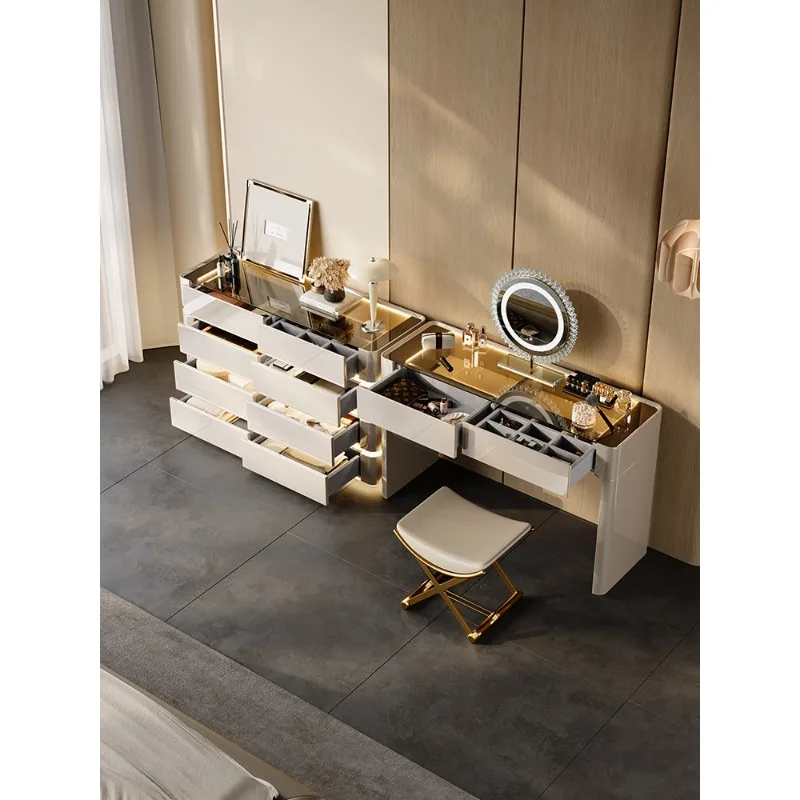 

Italian light luxury solid wood glass dresser eight-bucket cabinet combination bedroom modern bedside storage jewelry