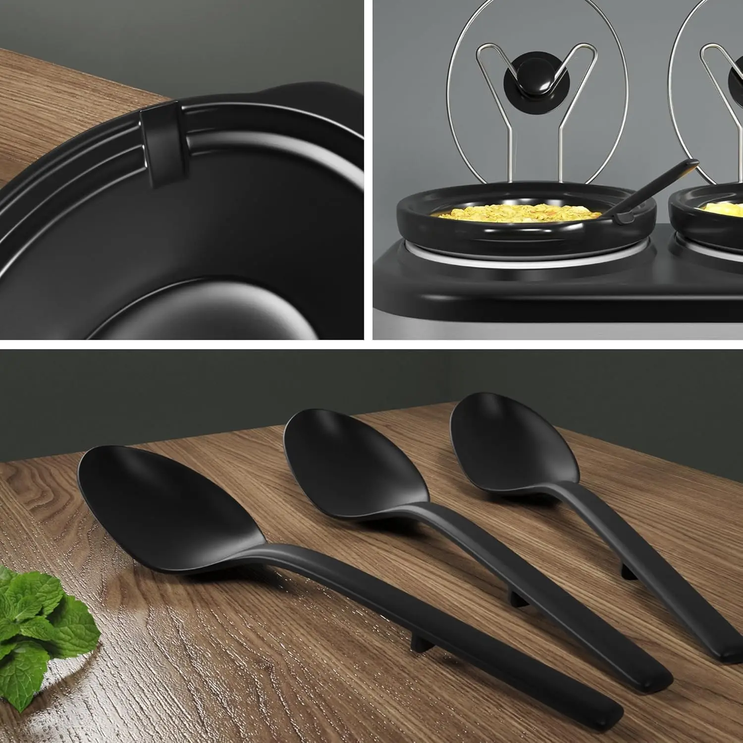 3 * 1.5 كوارت طباخ بطيء ثلاثي، خادم بوفيه وسخان مع 3 أوعية سيراميك قابلة للإزالة، 3 إعدادات لدرجة الحرارة قابلة للتعديل و3 ليثيوم معدنية