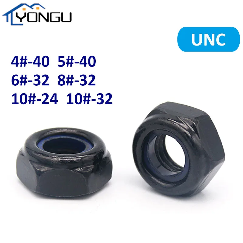 

UNC 4# 5# 6# 8# 10# Black Hex Nylon Insert Lock Nut Self-locking Nylock Nut Locknut