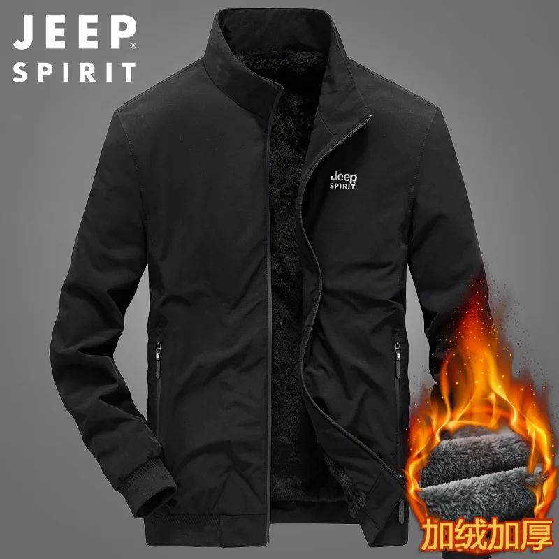 JEEP SPIRIT Jackets for Men Autumn Winter Plus Velvet Thick Casual Stand Collar Warm and Cold-proof High-quality Coat Clothes