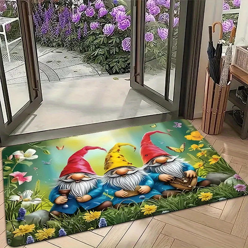 

1 шт. входной коврик Gnome Villain с цветочным принтом, коврик для входной пола, быстросохнущий кухонный пол, коврик для ног в прачечной