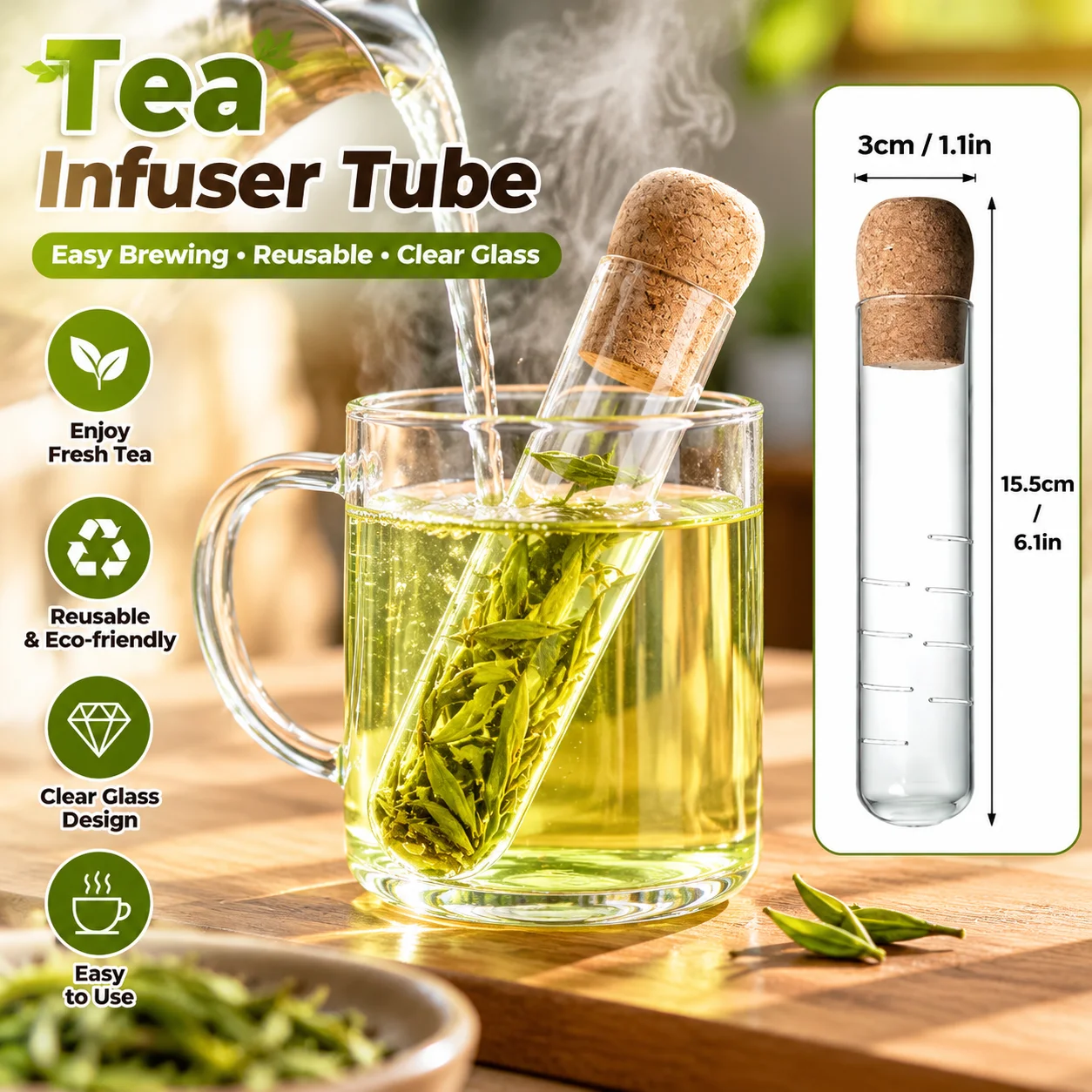 1pc Glass Tea Infuser Fancy Glass Tea Strainer Filter for Mug Loose Leaf & Herb Tea Home Tea Making Accessories